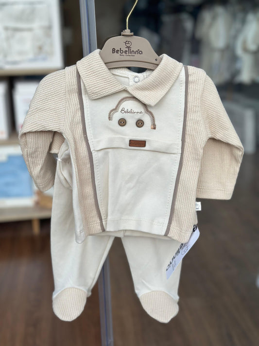 Ensemble Bébé 100% Coton – Blanc Cassé aux Reflets Vert Très Clair