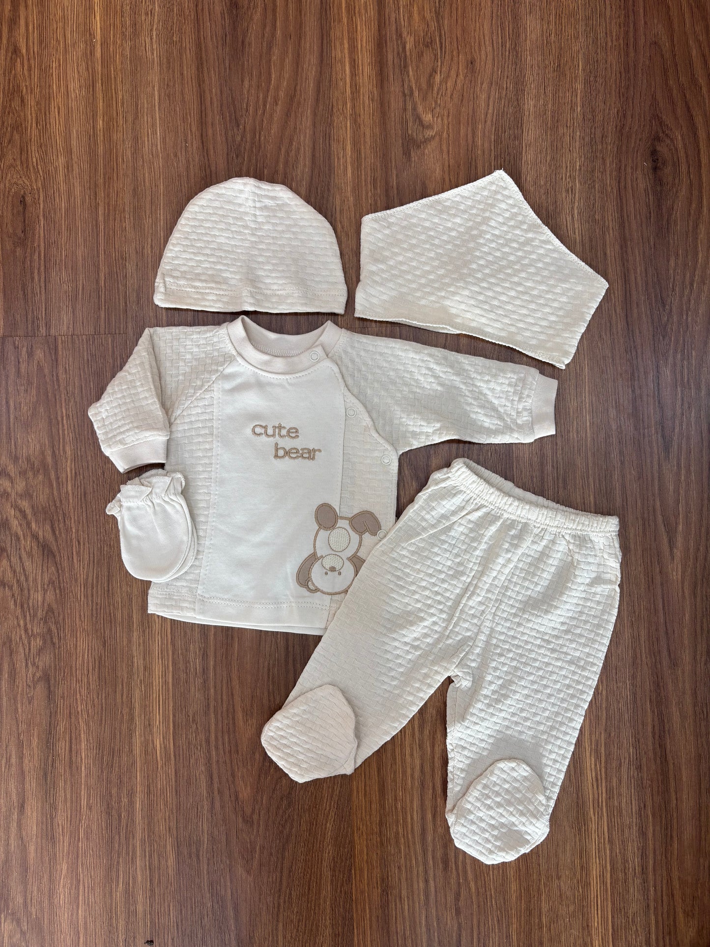 Ensemble Bébé 100% Coton – Blanc Cassé & Beige Clair