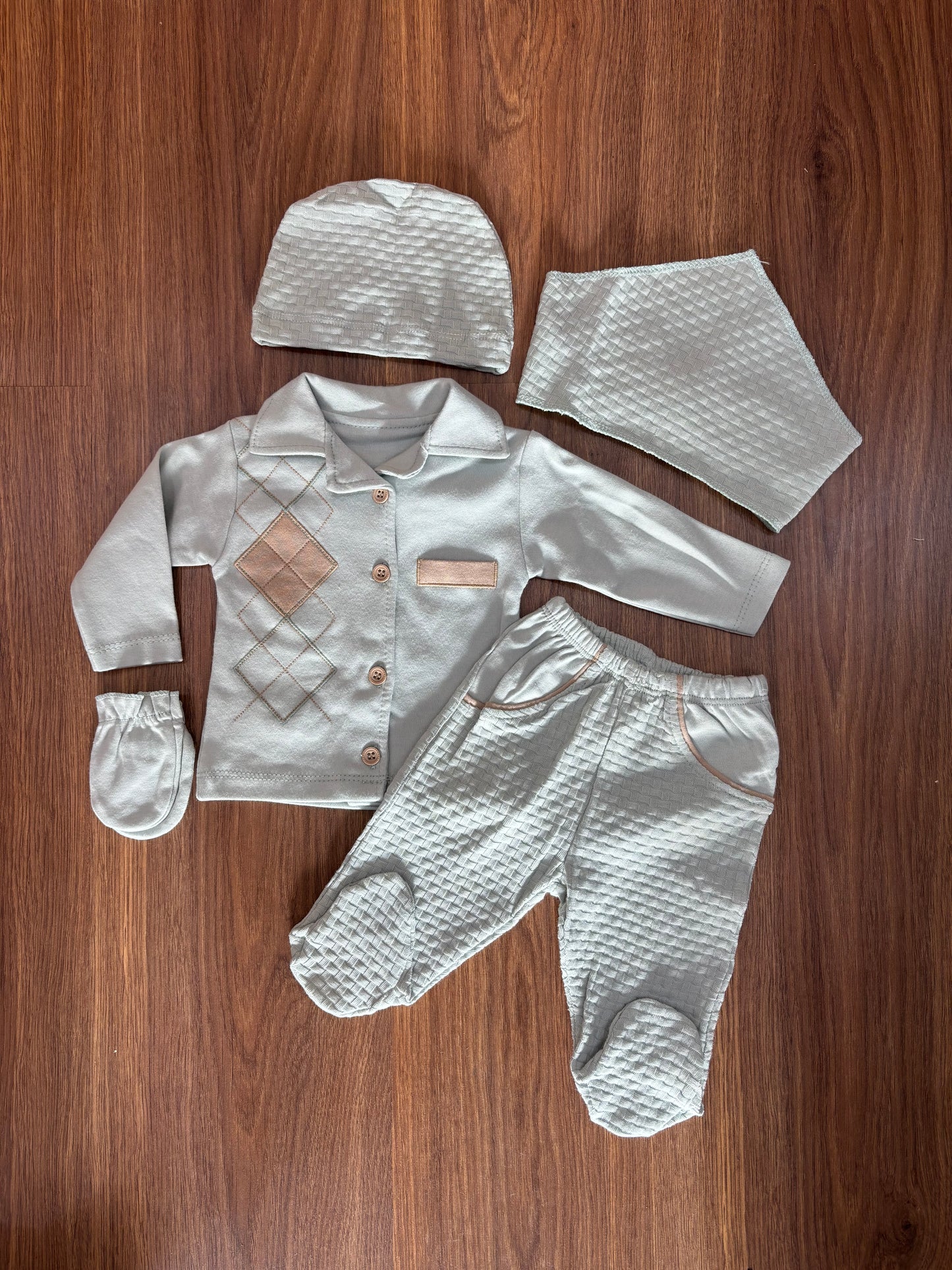 Ensemble Bébé 100% Coton – Blanc & Vert Profond