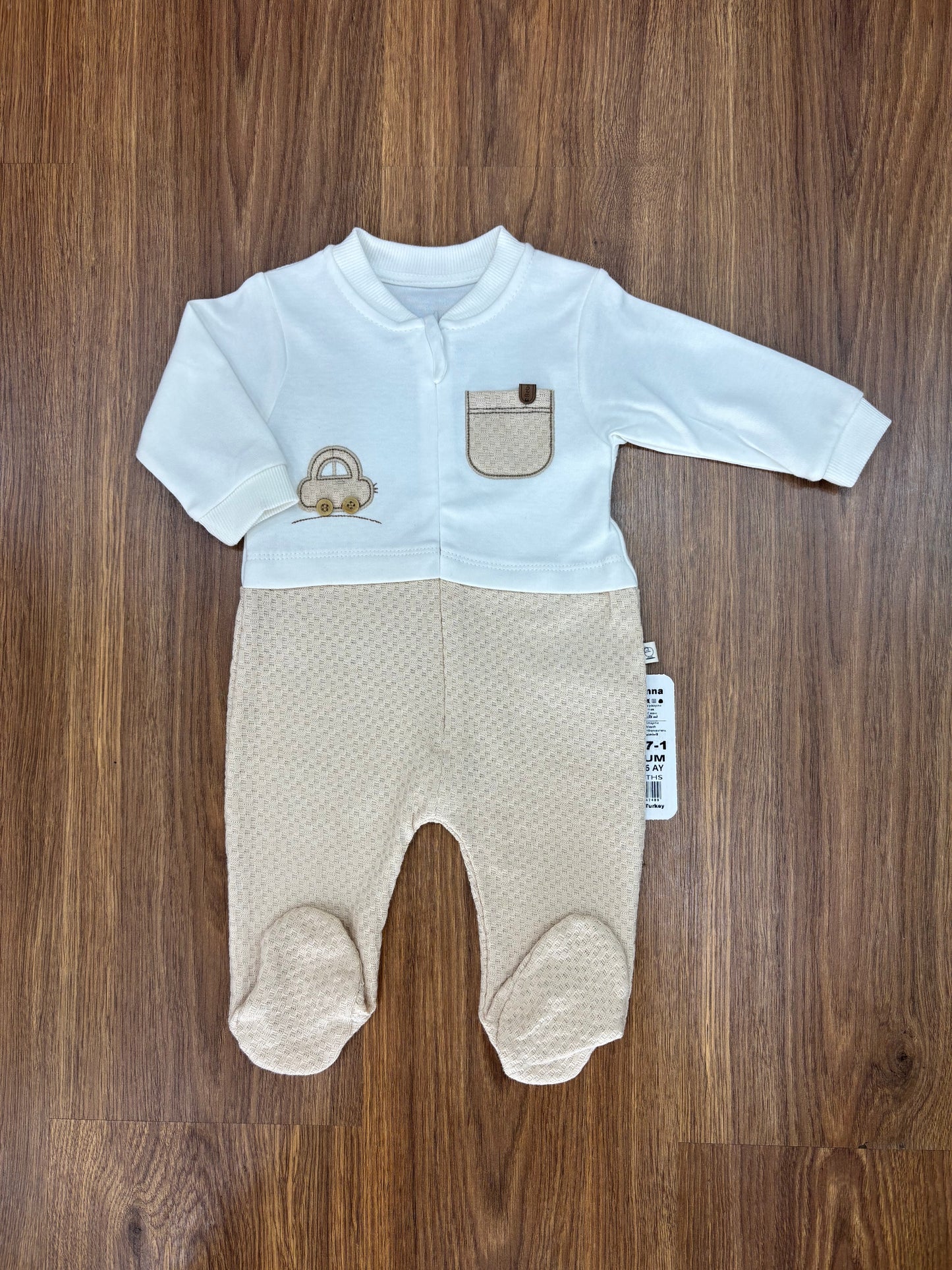 Grenouillère Bébé Bebelinna 100% Coton – Blanc & Marron Clair