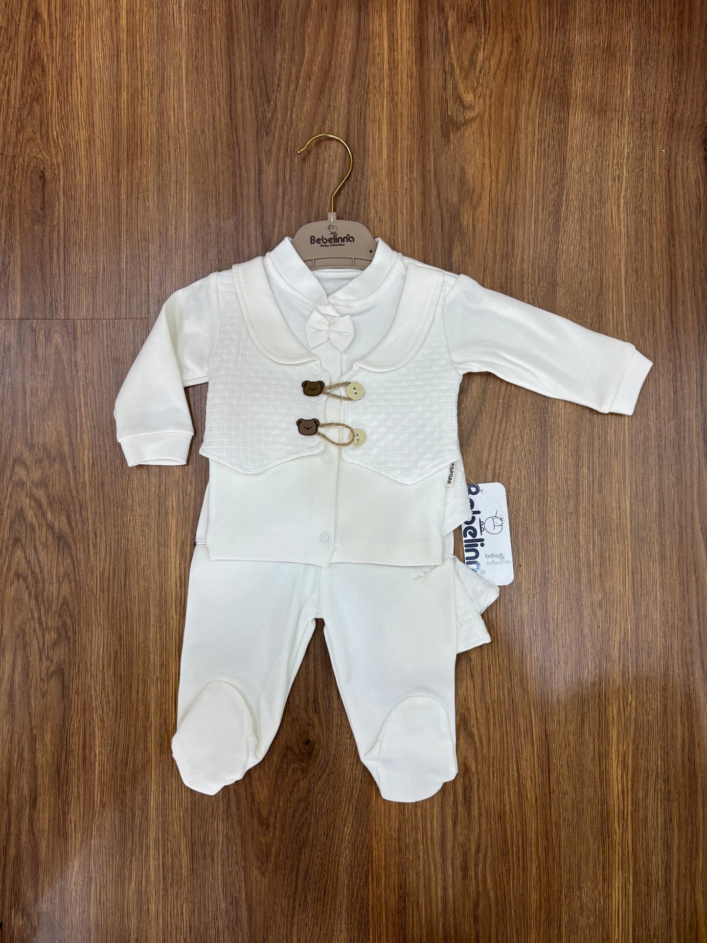 Ensemble Bébé Bebelinna 5 Pièces Style Gilet – 100% Coton Blanc Cassé