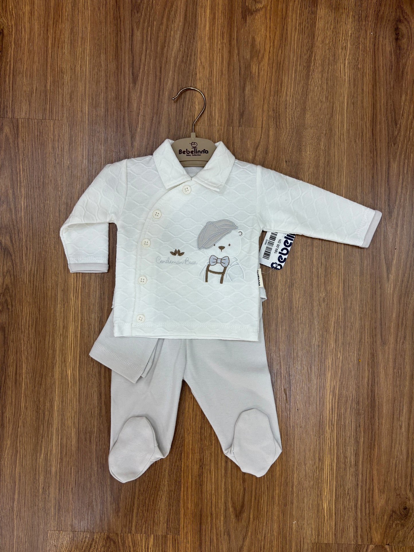 Ensemble Bébé 100% Coton – Blanc Cassé & Marron Clair