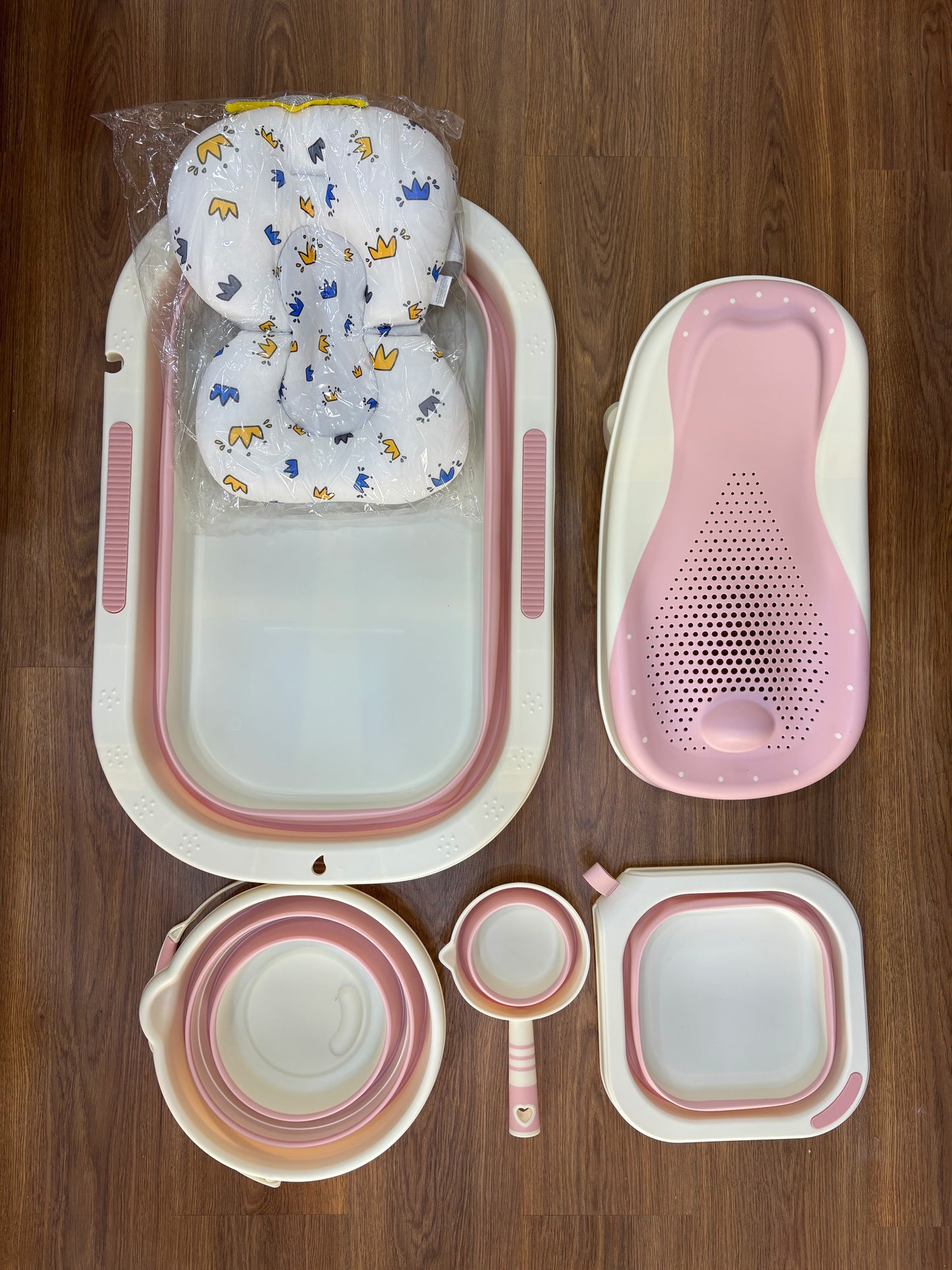 Baignoire Bébé Pliable 6 en 1 avec Thermomètre, Siège de Bain, Coussin, Seau et Louche