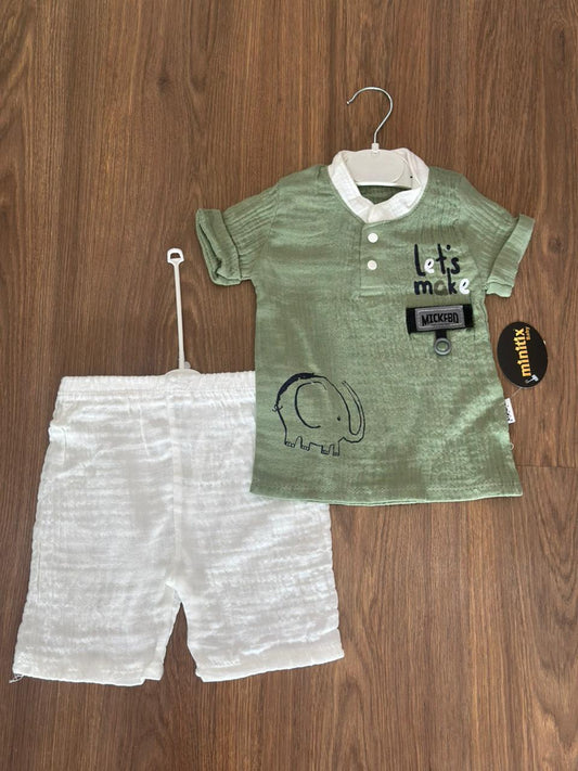 Ensemble Garçon Été 3 Pièces – Chemise, T-shirt et Short