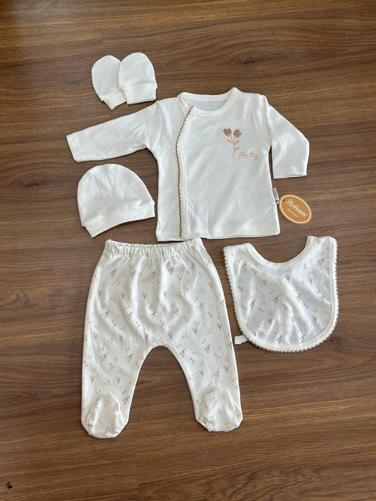 Ensemble Bébé 100% Coton – Blanc Cassé aux Reflets Vert Très Clair