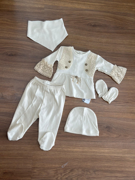 Ensemble Bébé 100% Coton – Blanc Cassé aux Reflets Vert Très Clair