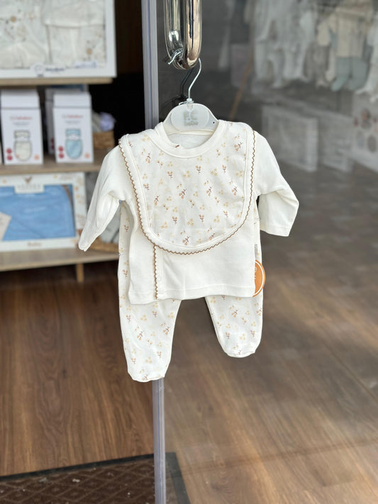 Ensemble Bébé 100% Coton – Blanc Cassé aux Reflets Vert Très Clair