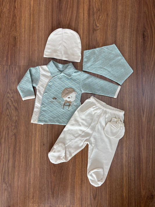 Ensemble Bébé 100% Coton – Blanc & Vert Pastel