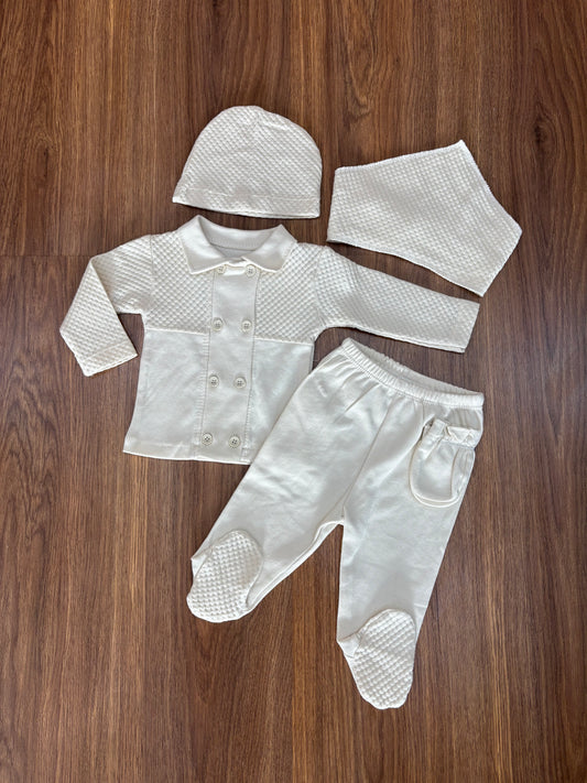 Ensemble Bébé 100% Coton – Blanc & Beige Doux