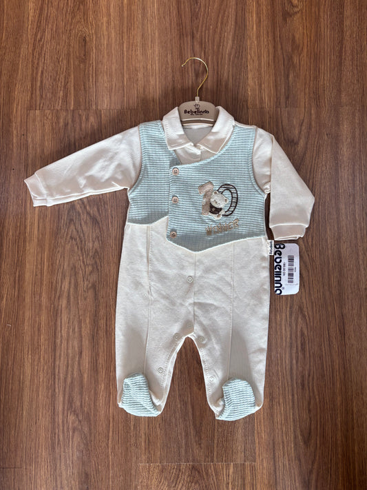 Ensemble Bébé 100% Coton – Blanc & Vert Doux