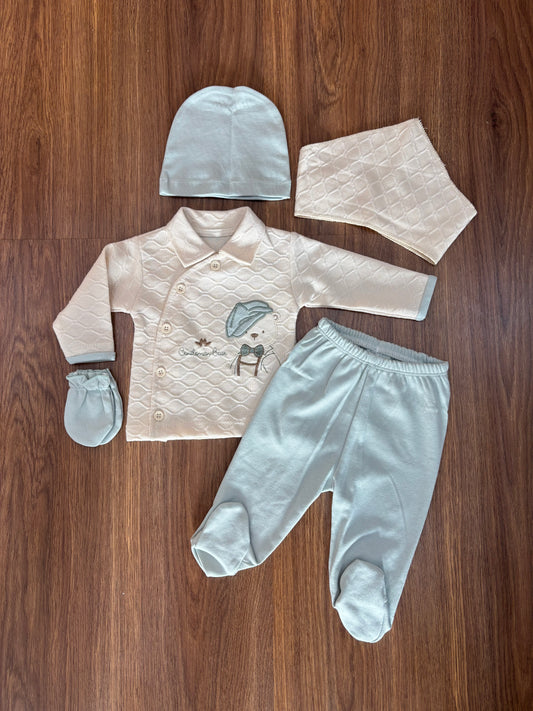 Ensemble Bébé 100% Coton – Blanc & Vert Sauge
