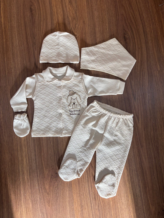 Ensemble Bébé 100% Coton – Blanc & Beige Doux