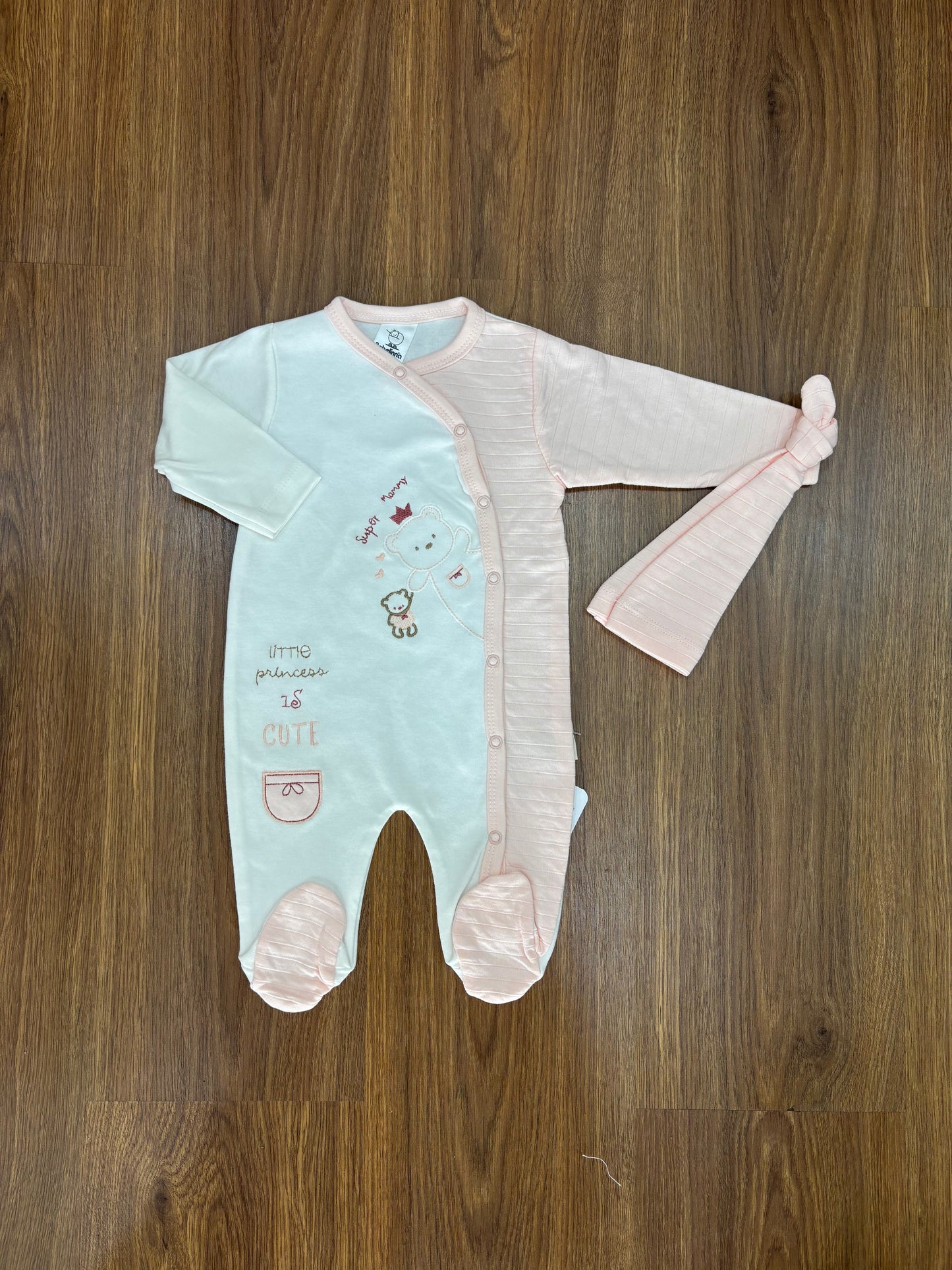 Grenouillère Bébé Fille Rose & Blanc – 100% Coton Doux (0-3 Mois)