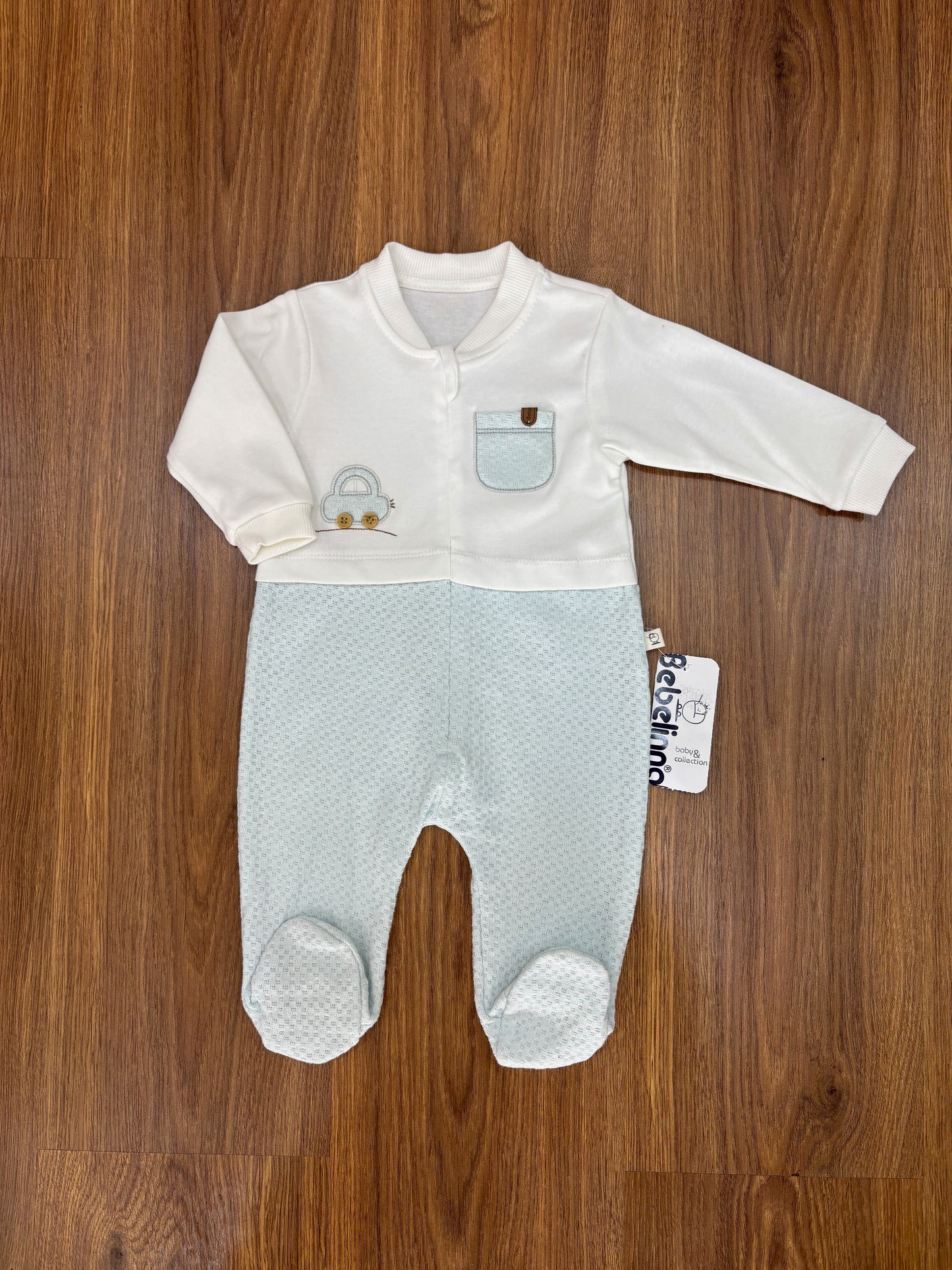 Grenouillère Bébé Bebelinna 100% Coton – Blanc & Vert Clair