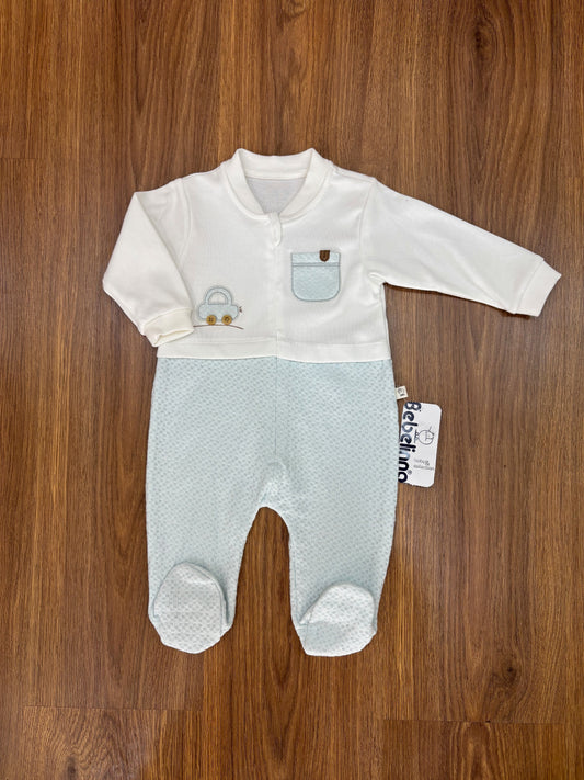 Grenouillère Bébé Bebelinna 100% Coton – Blanc & Vert Clair