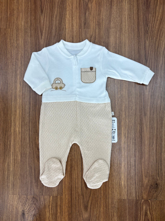 Grenouillère Bébé Bebelinna 100% Coton – Blanc & Marron Clair