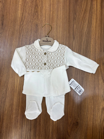 Ensemble Bébé 100% Coton – Blanc Cassé aux Reflets Vert Très Clair
