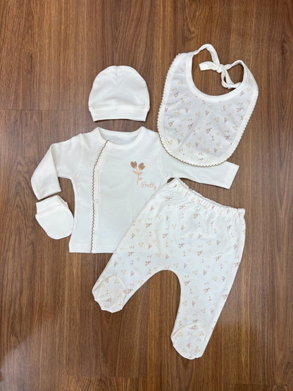 Ensemble Naissance Bébé en Coton Doux – Blanc Naturel & Vert Pastel