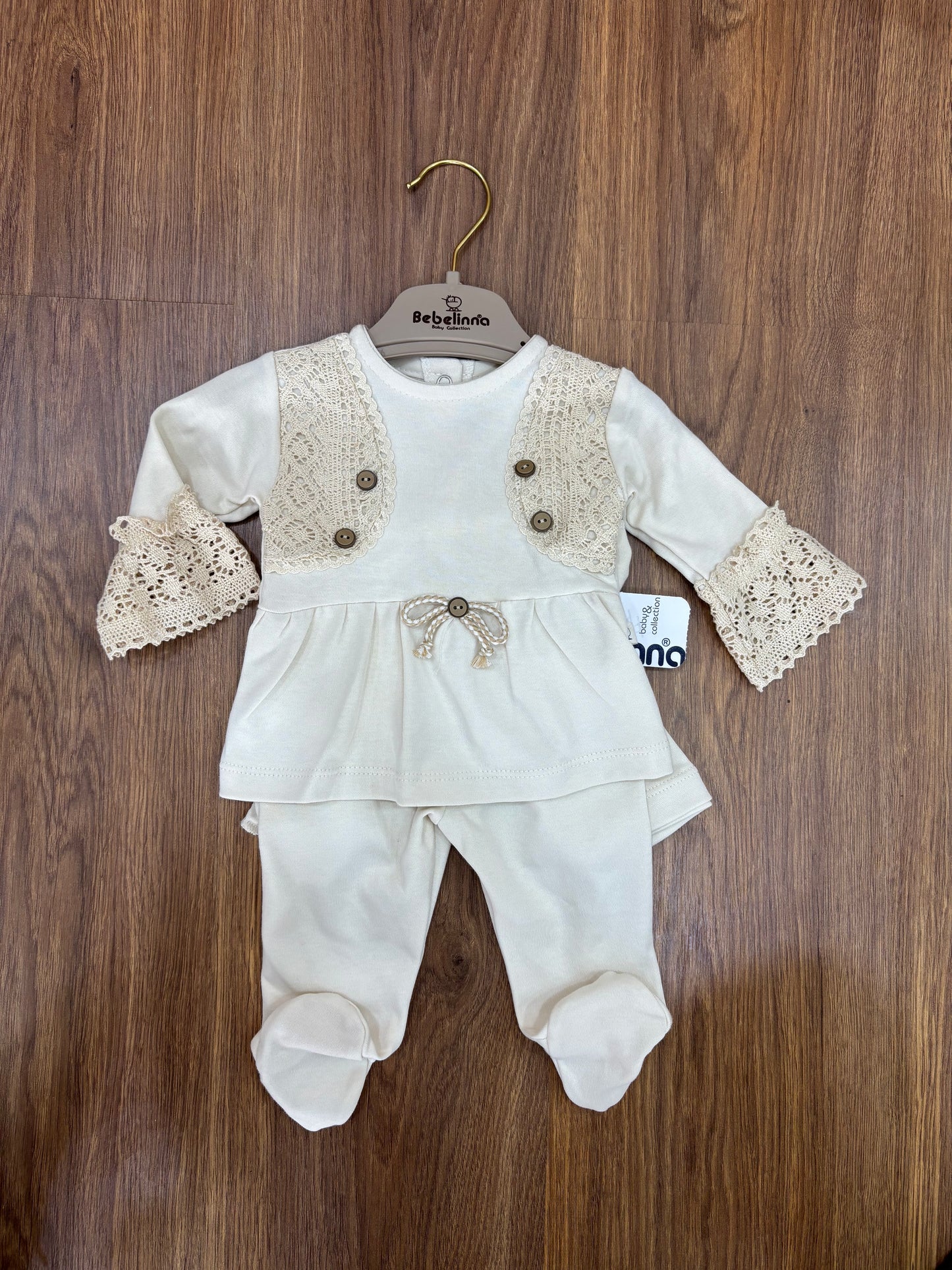 Ensemble Bébé 100% Coton – Blanc cassé & Marron