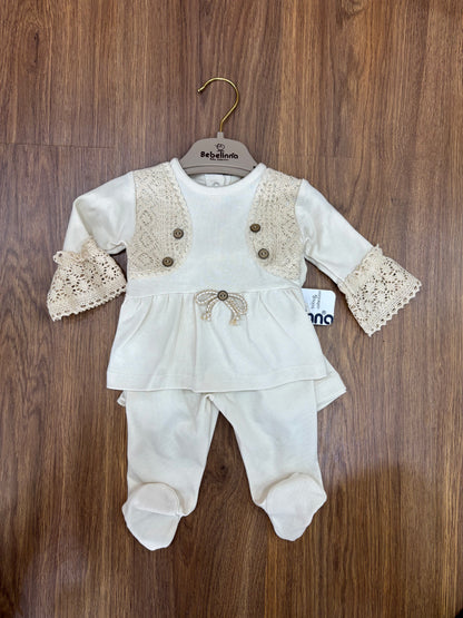 Ensemble Bébé 100% Coton – Blanc cassé & Marron