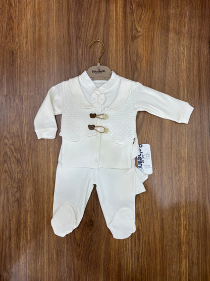 Ensemble Bébé Bebelinna 5 Pièces Style Gilet – 100% Coton Blanc Cassé
