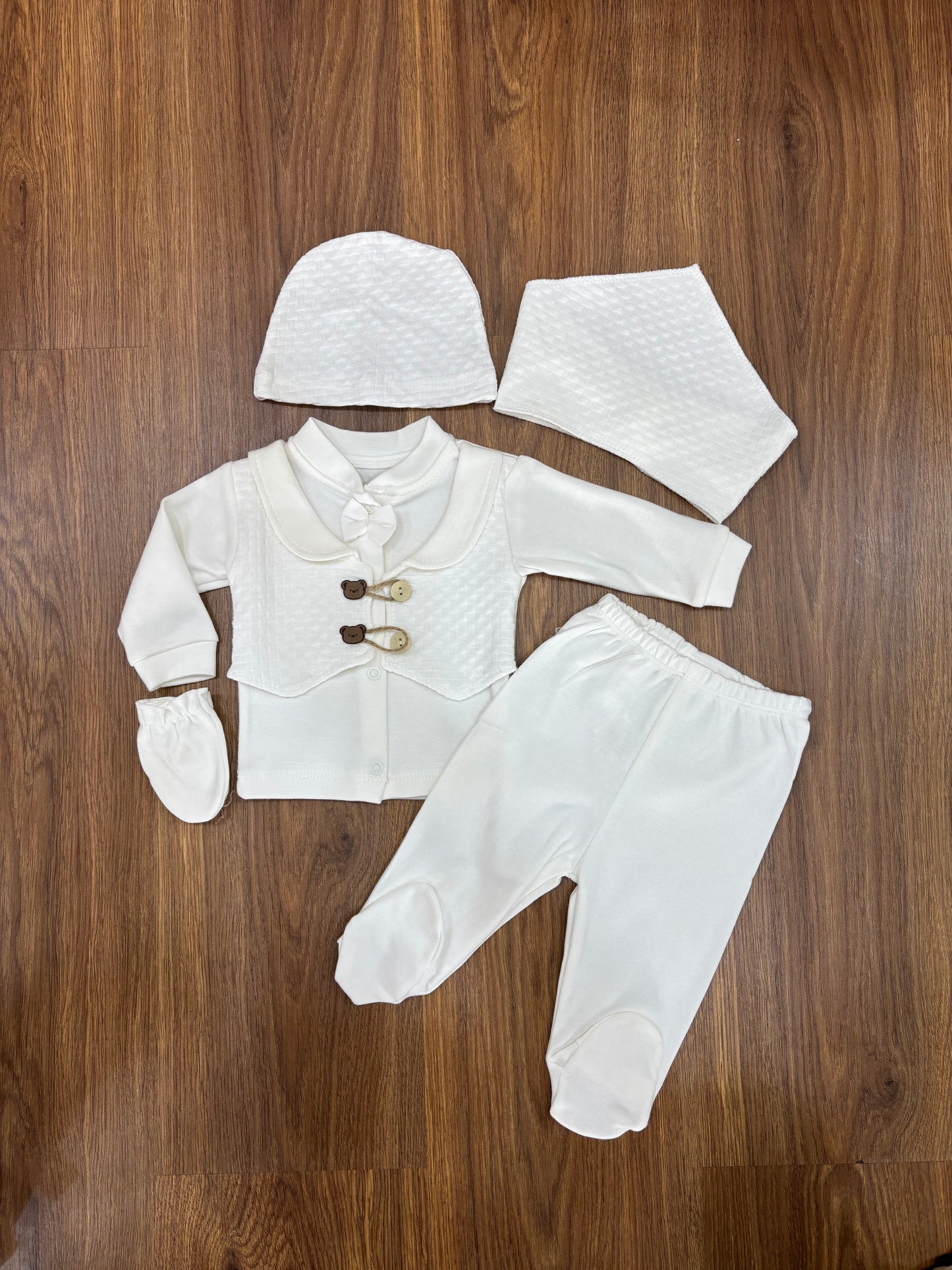 Ensemble Bébé Bebelinna 5 Pièces Style Gilet – 100% Coton Blanc Cassé