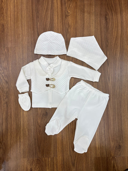 Ensemble Bébé Bebelinna 5 Pièces Style Gilet – 100% Coton Blanc Cassé