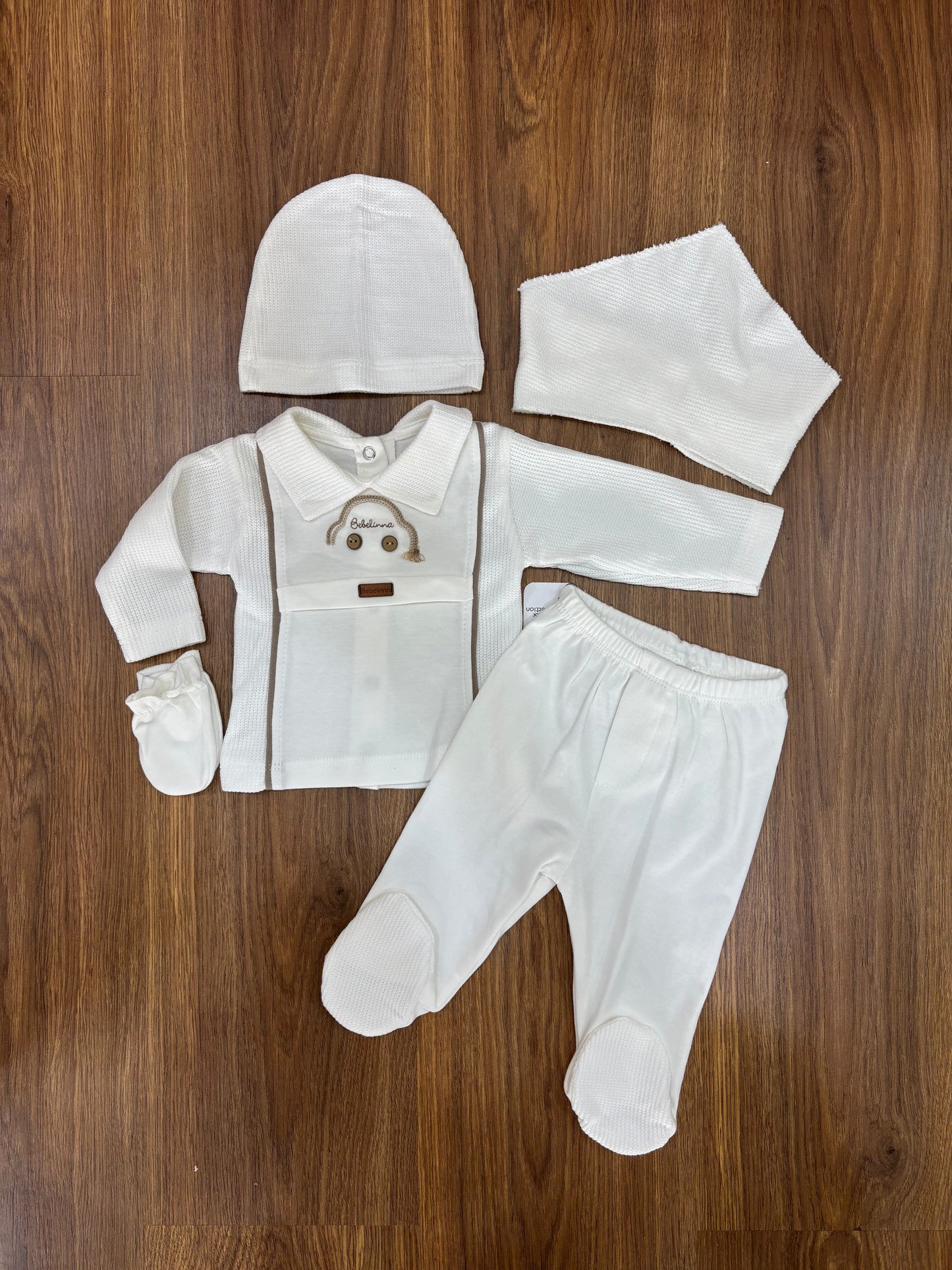 Ensemble Bébé Bebelinna 5 Pièces 100% Coton – Blanc Cassé