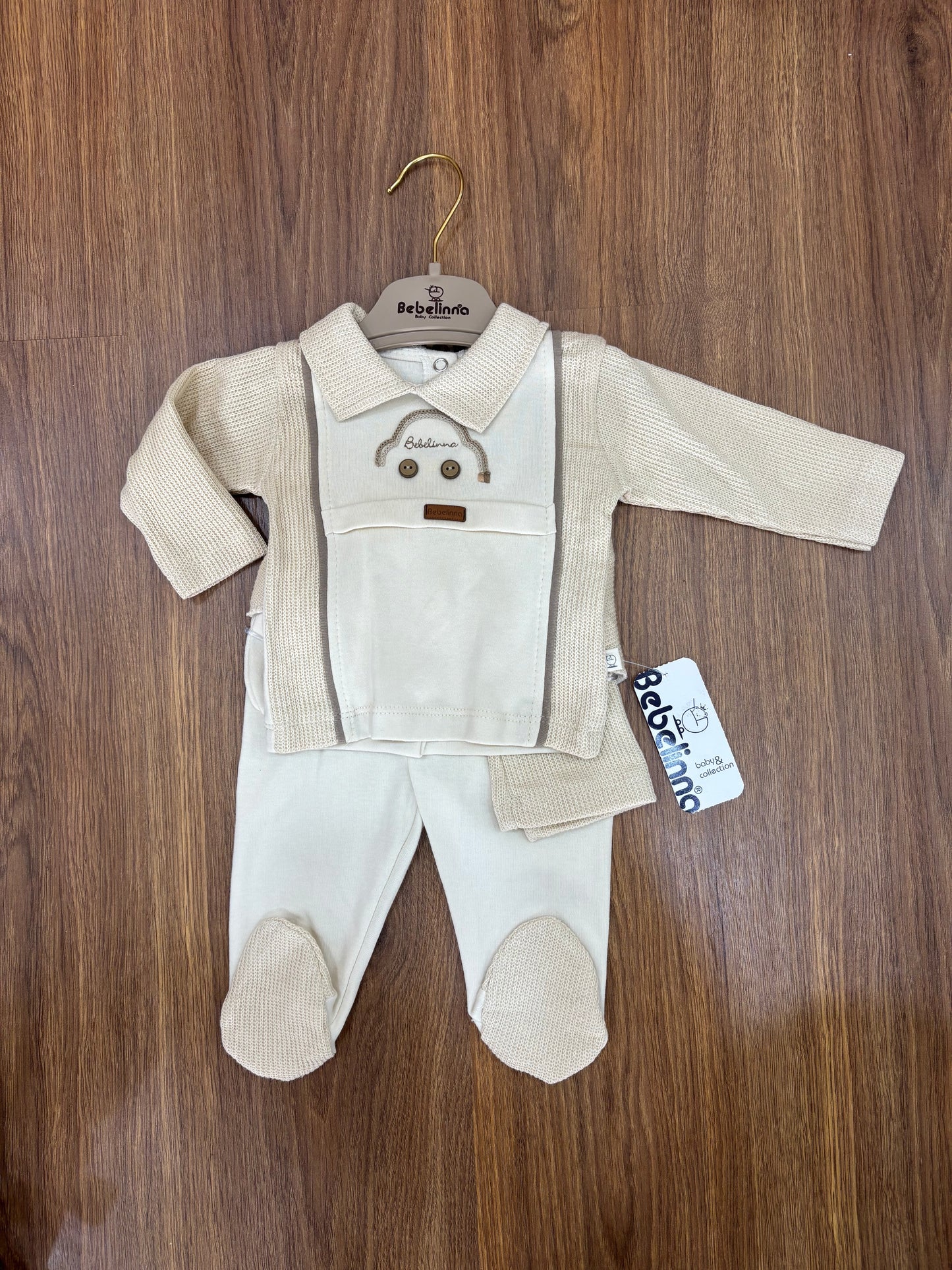 Ensemble Bébé Bebelinna 5 Pièces 100% Coton – Blanc Cassé & Marron Clair