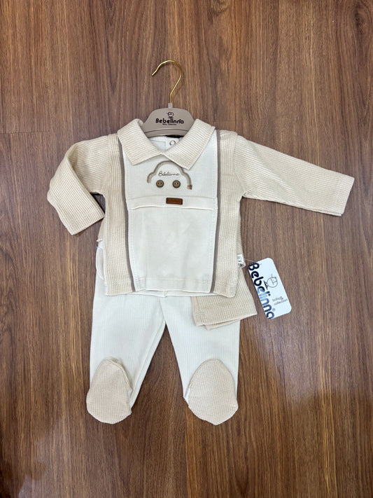 Ensemble Bébé Bebelinna 5 Pièces 100% Coton – Blanc Cassé & Marron Clair
