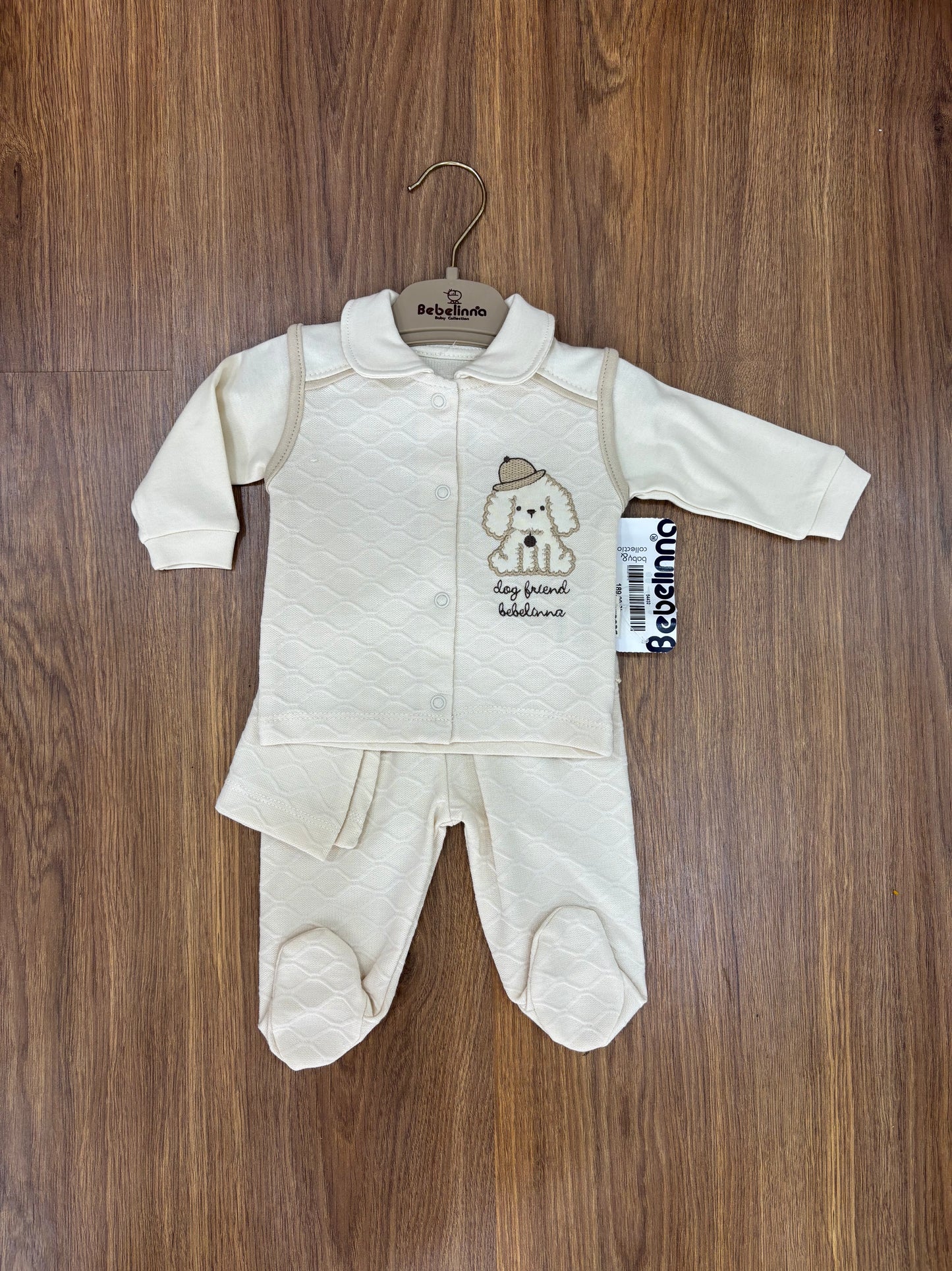 Ensemble Bébé 100% Coton – Blanc & Beige Doux