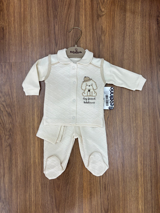 Ensemble Bébé 100% Coton – Blanc & Beige Doux