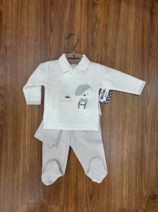 Ensemble Bébé 100% Coton – Blanc Cassé & Marron Clair