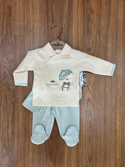 Ensemble Bébé 100% Coton – Blanc & Vert Sauge