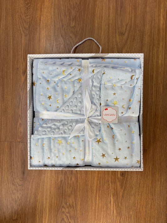 🛏️ Couverture bébé Étoile Bleu & Doré 140×110 cm – Naf Naf