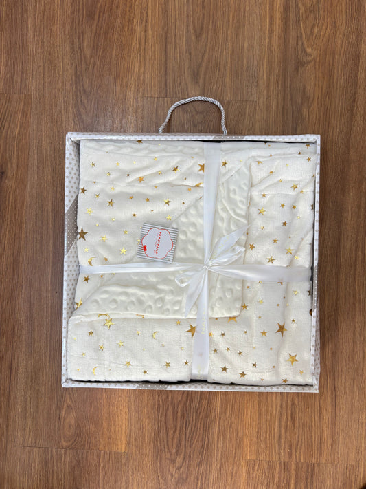 🛏️ Couverture bébé Blanc Cassé & Doré 140×110 cm – Naf Naf