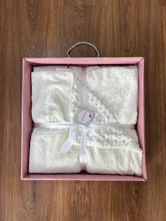 🛏️ Couverture bébé Blanc Cassé Double Face 140×110 cm – Naf Naf