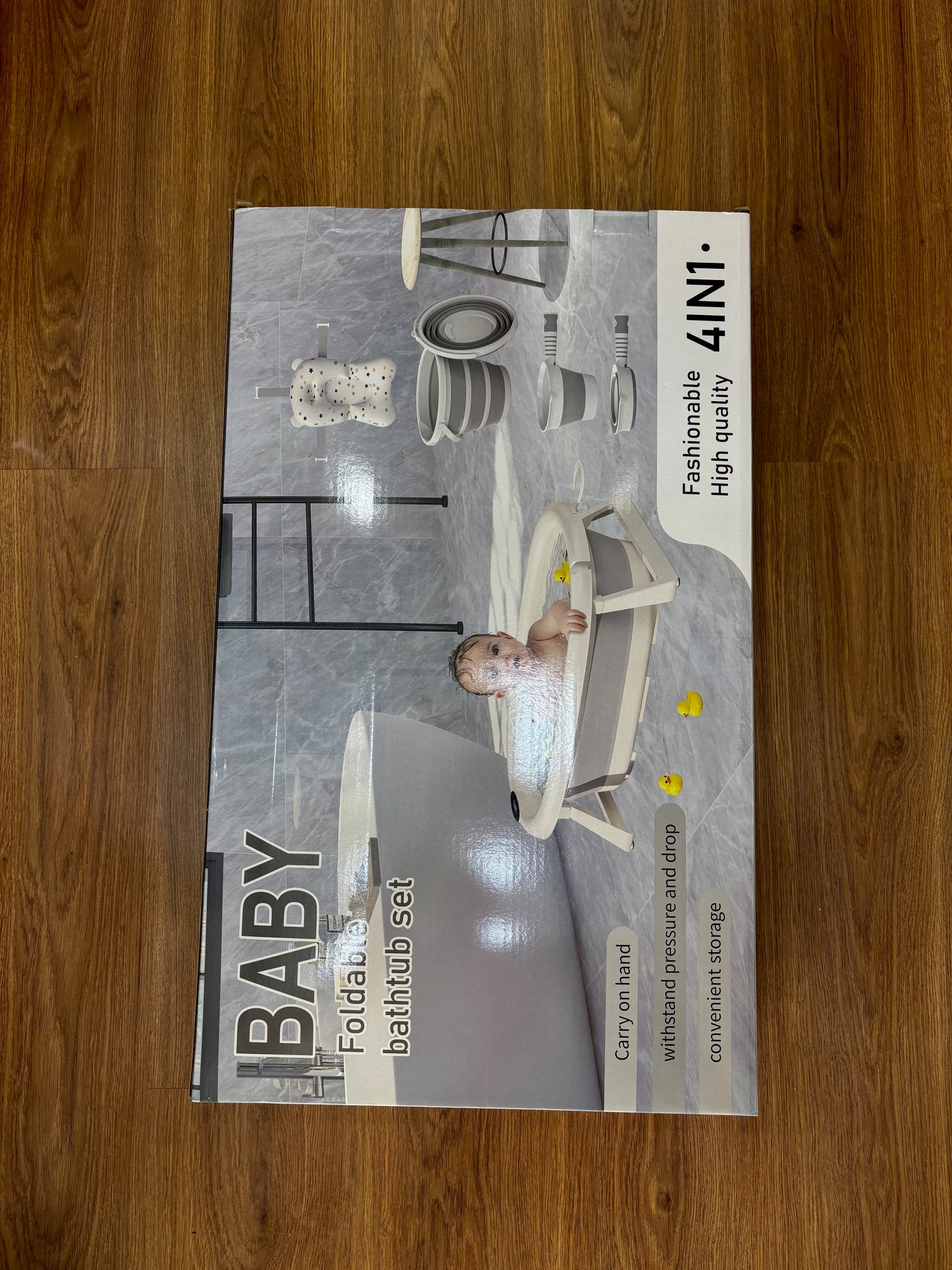 Baignoire Bébé Pliable 4 en 1 avec Thermomètre, Siège de Bain, Seau et Louche