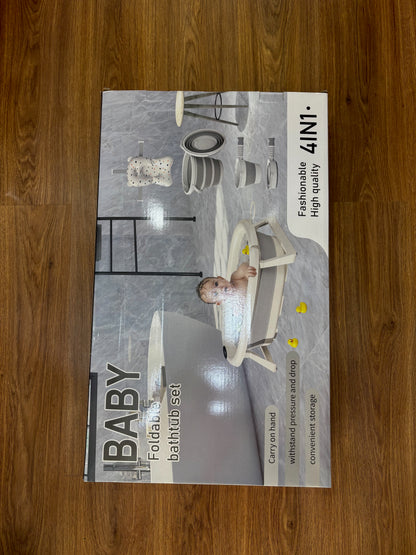 Baignoire Bébé Pliable 4 en 1 avec Thermomètre, Siège de Bain, Seau et Louche