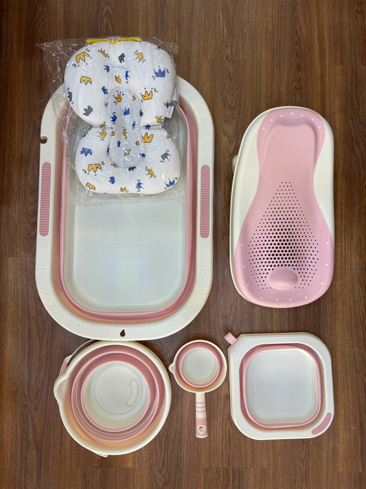 Baignoire Bébé Pliable 6 en 1 avec Thermomètre, Siège de Bain, Coussin, Seau et Louche